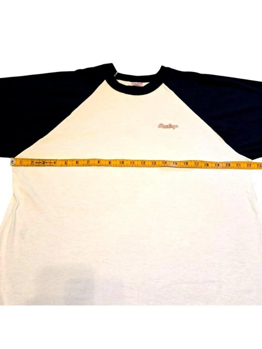Vintage Rawlings White Navy Blue Raglan 3/4 Sleeve Baseball T Shirt Large NEW